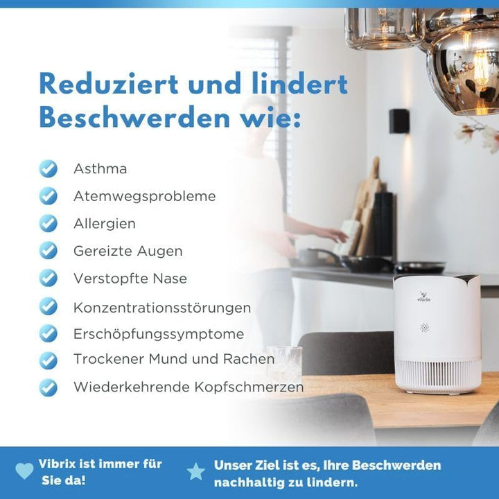 Vibrix PureFlow30 Luftreiniger – HEPA H13 Filter & Ionisator – 180m³/h CADR – Entfernt 99,95% Staub,