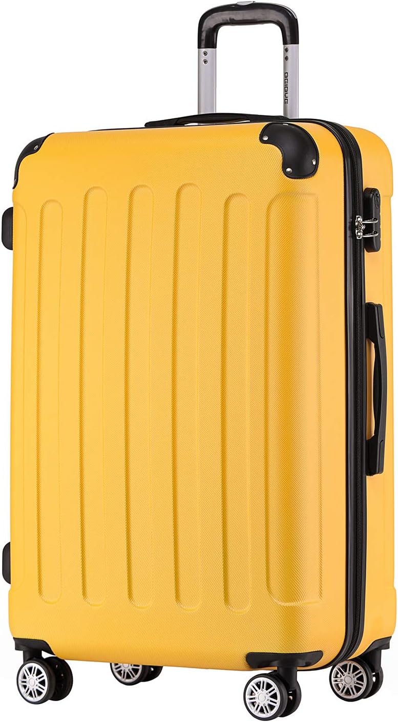 BEIBYE Zwillingsrollen Hardcase Reisekoffer Koffer Trolleys Hartschale in XL-L-M in 14 Farben (Gelb,