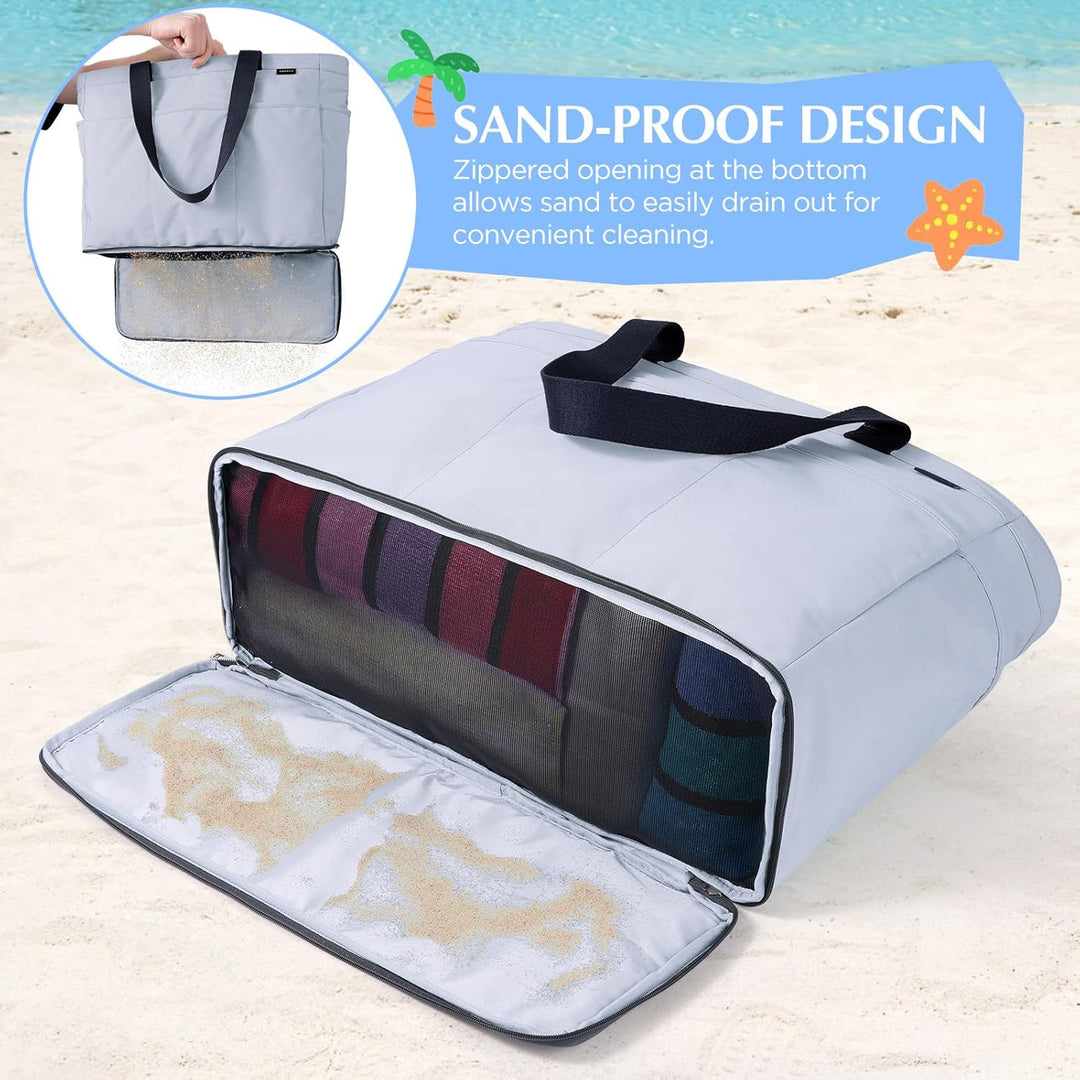 GAGAKU Strandtasche XXL mit Kühlfach, Wasserfest Beach Bag mit Reissverschluss – Faltbar Gross Badet