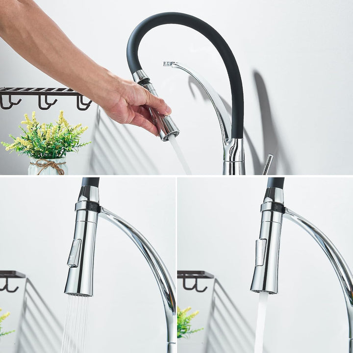 Niederdruck Armatur Küche Spültischarmatur Chrom Flexibler Schwarz 360° Drehbare mit 2 Sprühfunktion