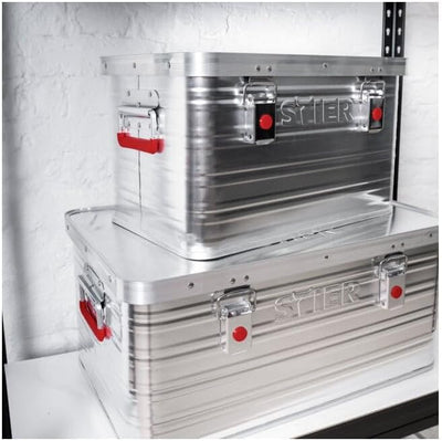 STIER Alubox, Aluminiumbox 30L, Staub- und spritzwasserresistent mit Gummidichtung und 2 Klapphandgr