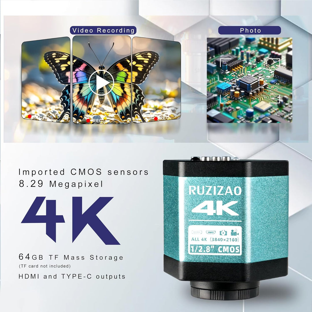 Digital Mikroskop, 48MP 4K 1080P Industrie Mikroskop mit Grosser Basis, Typ-C/HDMI 150X HD Objektiv,