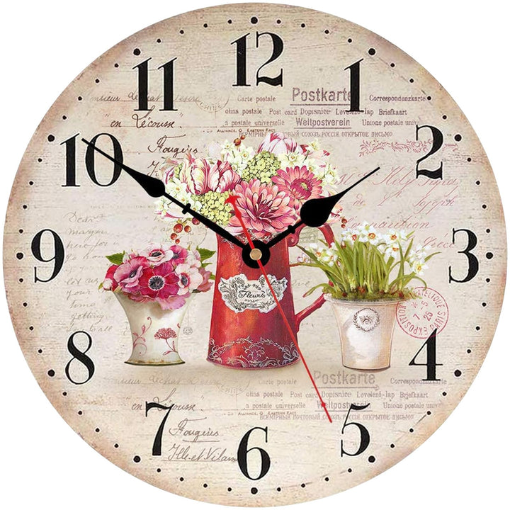 TAHEAT 30 cm Vintage Blume Wanduhr, Holz Retro Shabby Chic Uhren, Lautlos Geräuschlos Landhausstil W