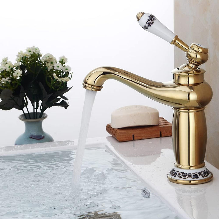 Retro Wasserhahn Gold Bad Waschtischarmatur Messing,Einhebelmischer Waschbecken Armatur mit Wasserle
