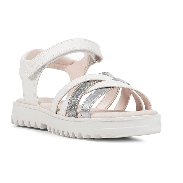 Geox Mädchen J Coralie Gir Sandal 28 EU Schmal White Silver, 28 EU Schmal White Silver