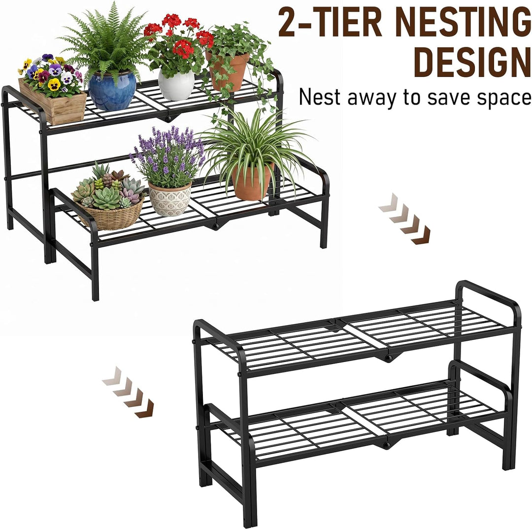 Pflanzenständer Metall 2-stufiger umwandelbarer, Pflanzenregal Blumenständer für Outdoor Balkon Gart