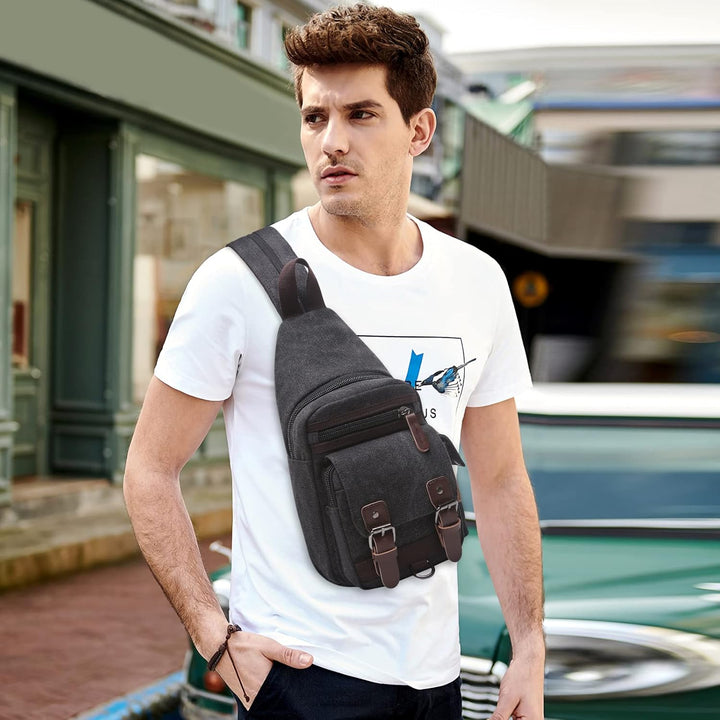VARLIVOO Herren Sling Bag Retro Crossbody Bag Klein Umhängetaschen Schultertasche Outdoor Sportarten