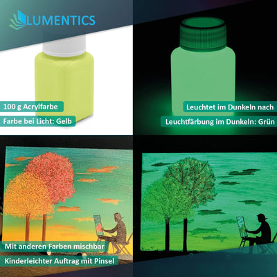 LUMENTICS Premium Leuchtfarbe Gelb 100g - Im Dunkeln leuchtende Malfarbe, Nachleuchtfarbe, nachleuch