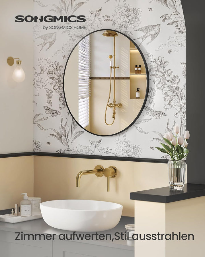 SONGMICS 76 cm d Spiegel rund, runder Spiegel, Wandspiegel, Metallrahmen, einfache Montage, modern,