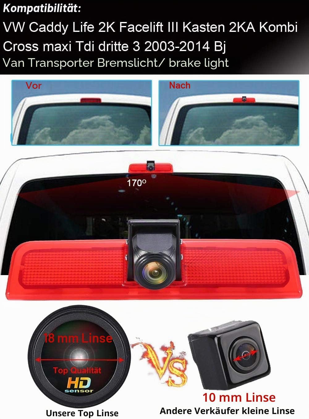 1280 * 720 Brake Bremsleuchte Auto Kamera Third roof Bremslicht Rückfahrkamera Fit for VW Caddy Life