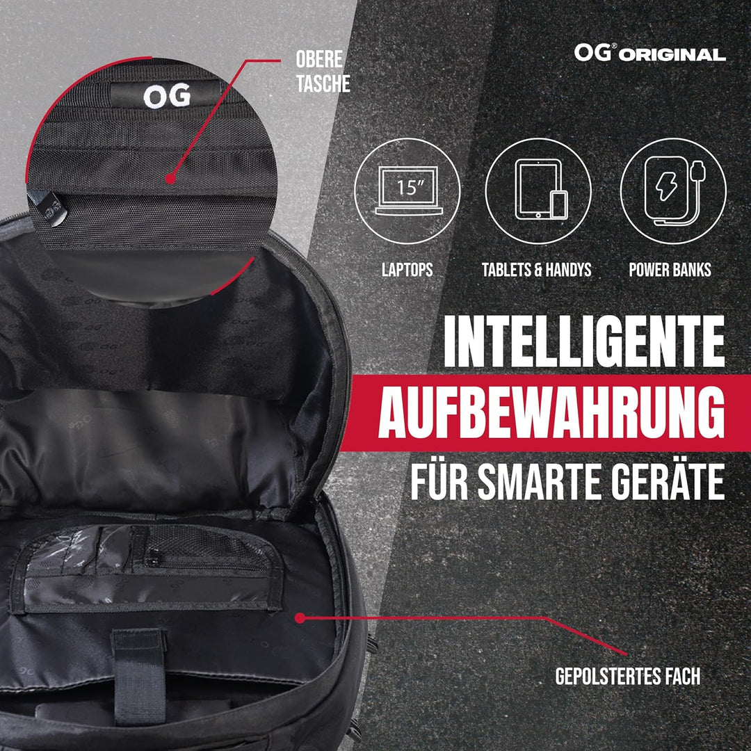 OG Original EZ-RiderPRO Motorrad Rucksack Schwarz Erweiterbar 28-35L, Motorradhelm-Tasche, Helm-Trag