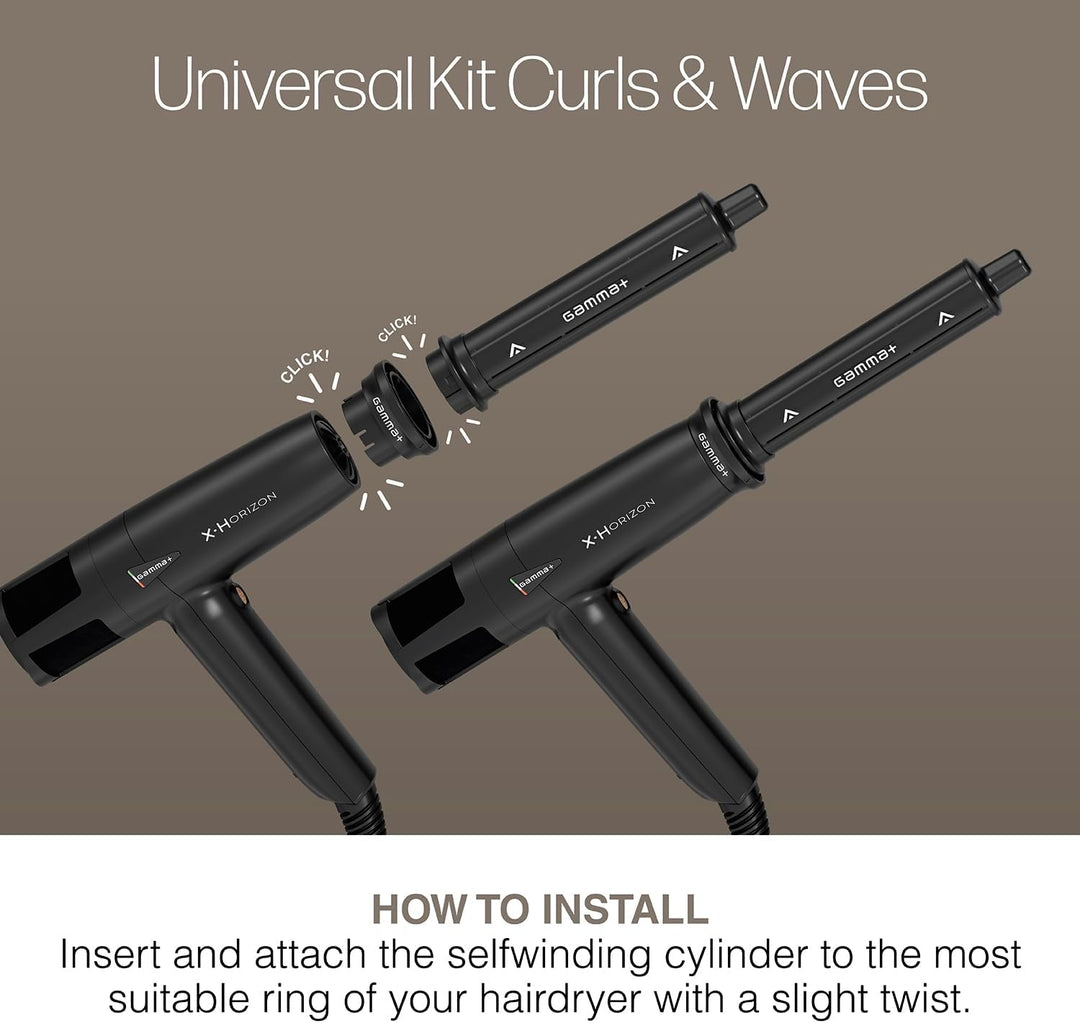 Gamma+ Lockenaufsatz-Set Curls & Waves | 2 Selbstaufrollende Zylinder für Locken und Wellen | Kompat