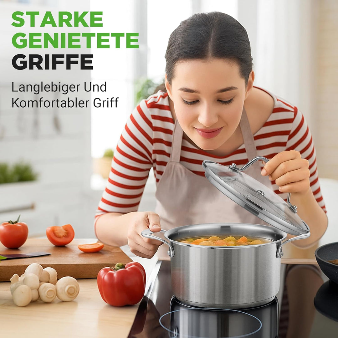 NutriChef Edelstahl Kochtopf, 3L - Ø 20 cm Suppentopf Induktion mit Glasdeckel, für alle Herdarten G