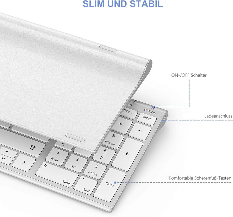 seenda Tastatur Maus Set Kabellos, Wiederaufladbare Aluminium Tastatur mit kompaktes Design, Ultradü