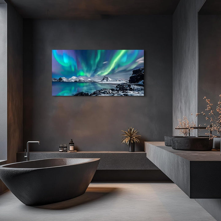 hyidecorart Bilder Nordlichter, Grün Polarlicht Sternenhimmel Bild auf Leinwand, 1 Teilig Modern Nat