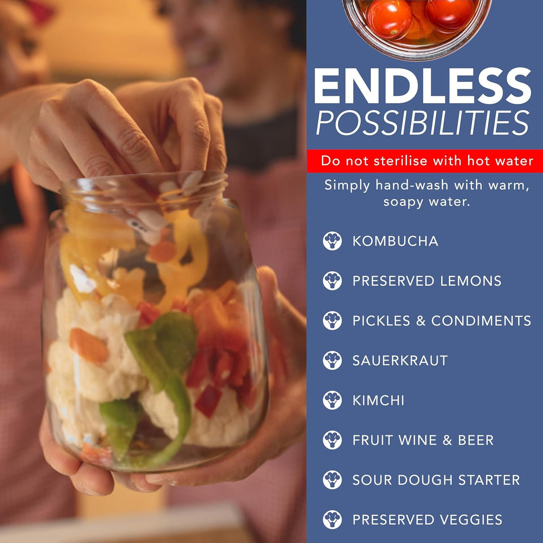 HEFTMAN Gärglas mit Entlüftungsventil mit 1-Wege-Entlüftung – 1,4 l Gärglas für Kefir, Kimchi, Sauer