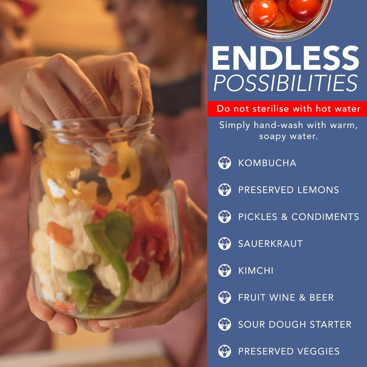 HEFTMAN Gärglas mit Entlüftungsventil mit 1-Wege-Entlüftung – 1,4 l Gärglas für Kefir, Kimchi, Sauer