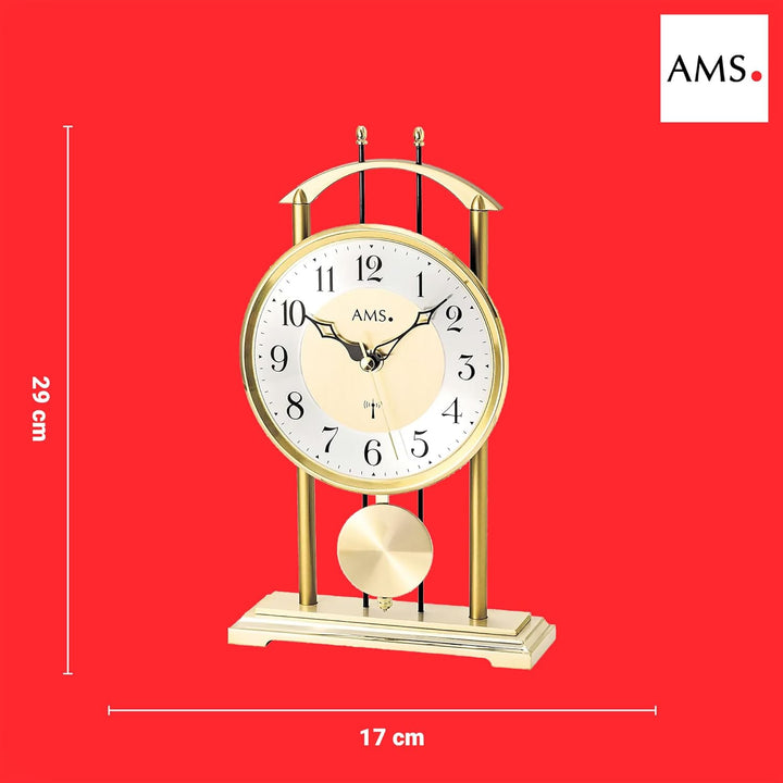 AMS 5193 Tischuhr, Funk-Pendelwerk, Aluminium-Zifferblatt Silber, arabische Ziffern, Metallgehäuse m