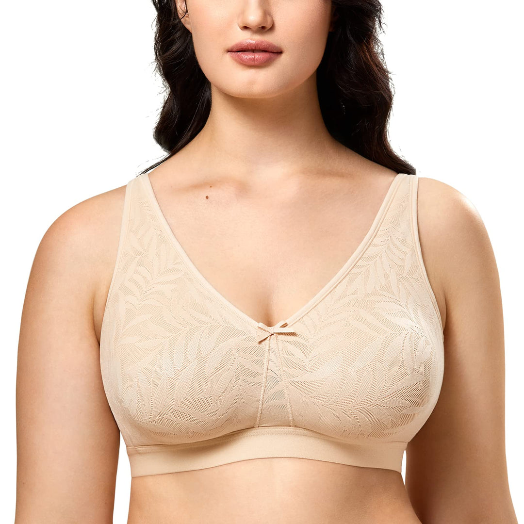 AISILIN Damen BH ohne Bügel Vollschalen Grosse Grössen ohne Polster Schlaf Entlastungs, 110E Beige