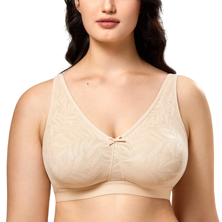 AISILIN Damen BH ohne Bügel Vollschalen Grosse Grössen ohne Polster Schlaf Entlastungs, 110E Beige