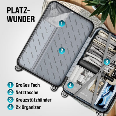 MONZANA® 4tlg Kofferset Schloss Organizer Kofferwaage Gurt Gel-Griffe Zwillingsrollen Standfüsse Tro