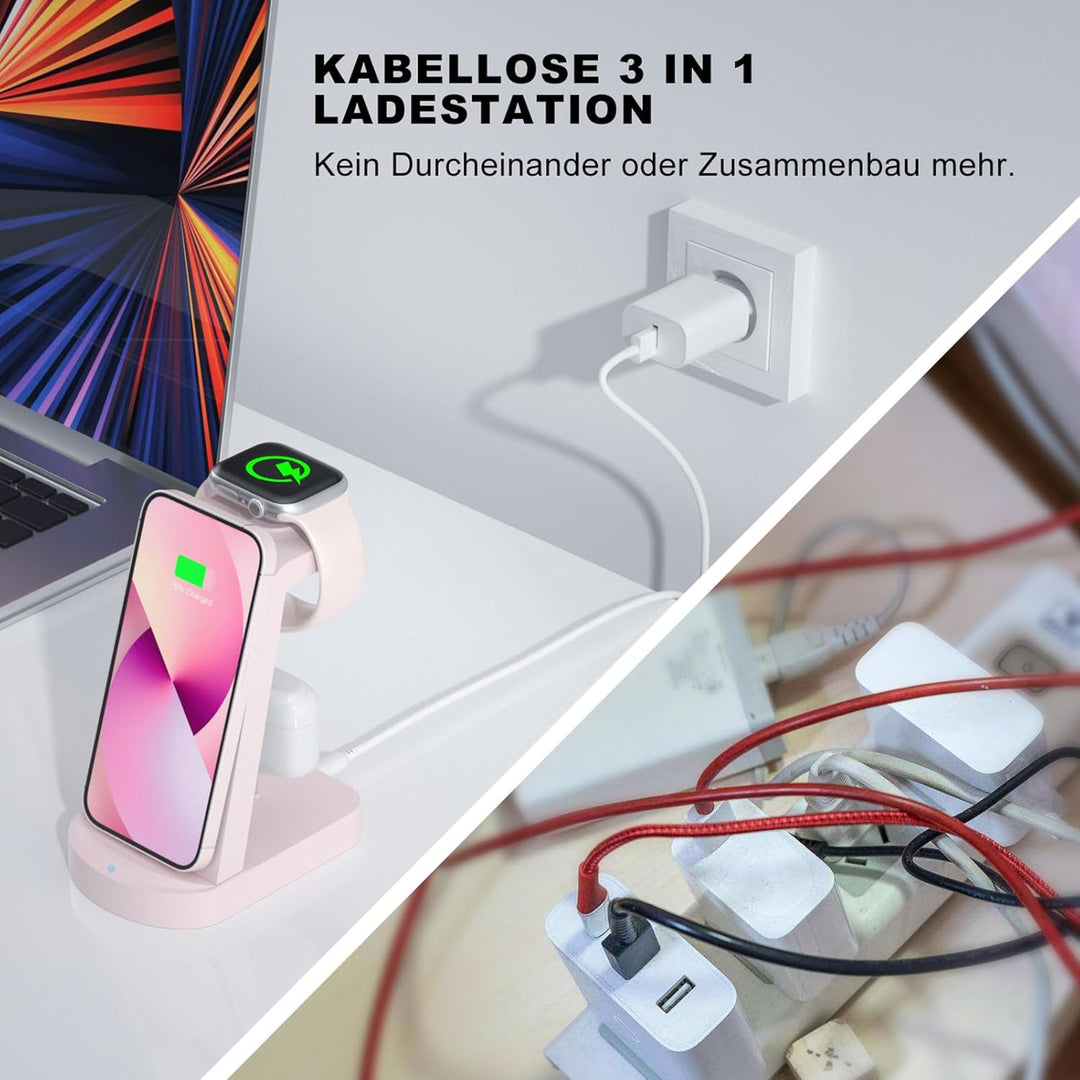 Kabellose Ladestation,Wireless Charger 3 In 1 induktive Kabelloses Ladegerät mit 18W Adapter,kompati
