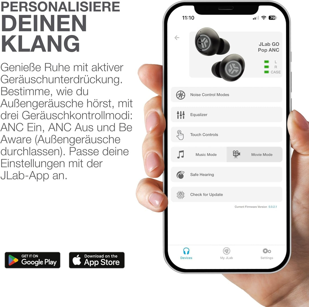 JLab Go Pop ANC In Ear Kopfhörer Bluetooth, Active Noise Cancelling kabellose Kopfhörer 24+ Std. Spi