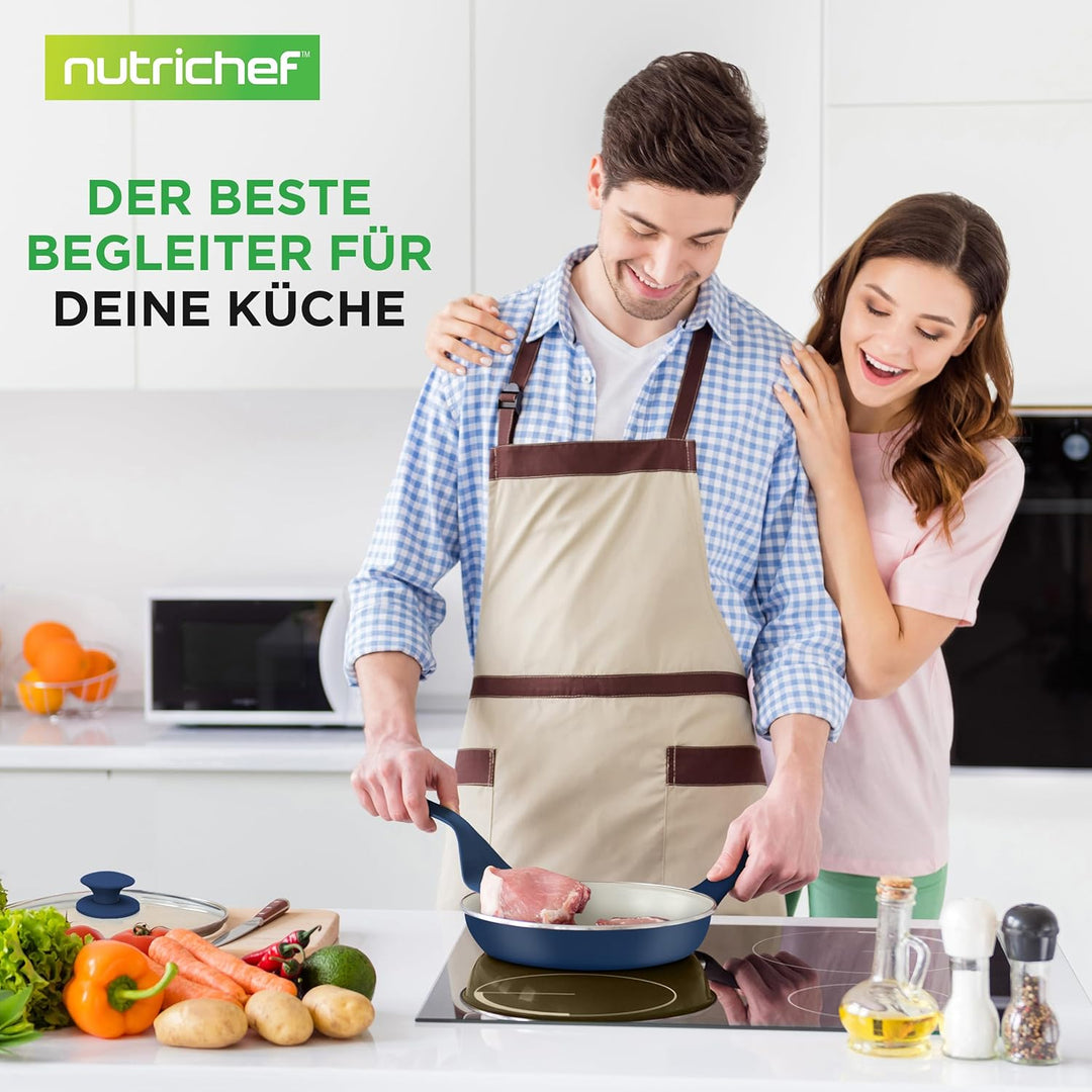 NutriChef Kochgeschirr Set 54-tlg – Pfannen, Töpfe, Küchenhelfer Blau– Mit Messer, Backformen, Zubeh