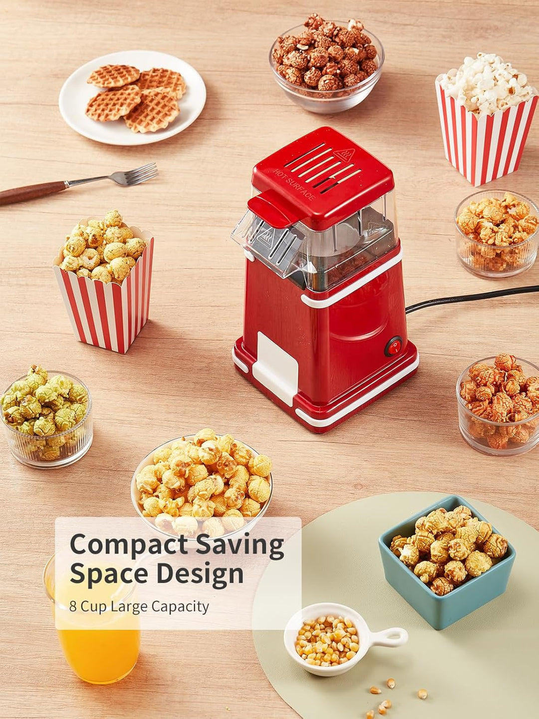 Heissluft Popcornmaschine 1200W, Fettfrei & BPA-frei Popcorn Maker ohne Öl, Retro Design Popcornauto