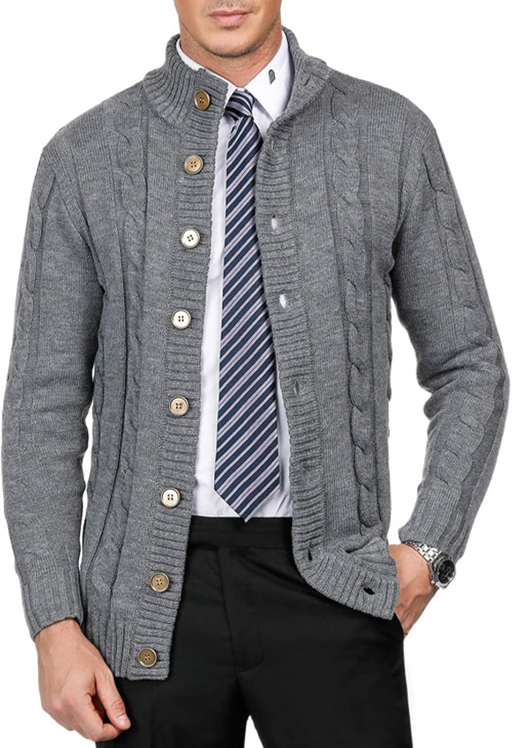 PJ PAUL JONES Herren Strickjacke mit Knopfverschluss Zopfmuster Strickjacke Cardigan mit Gerippter S