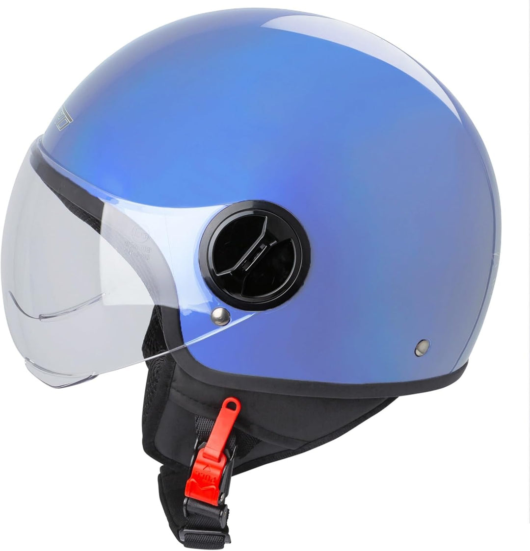 Motorradhelm Motorrad Roller Jet Helm Demi Avio Viser Homologiert SonicMoto 57 Blau, 57 Blau