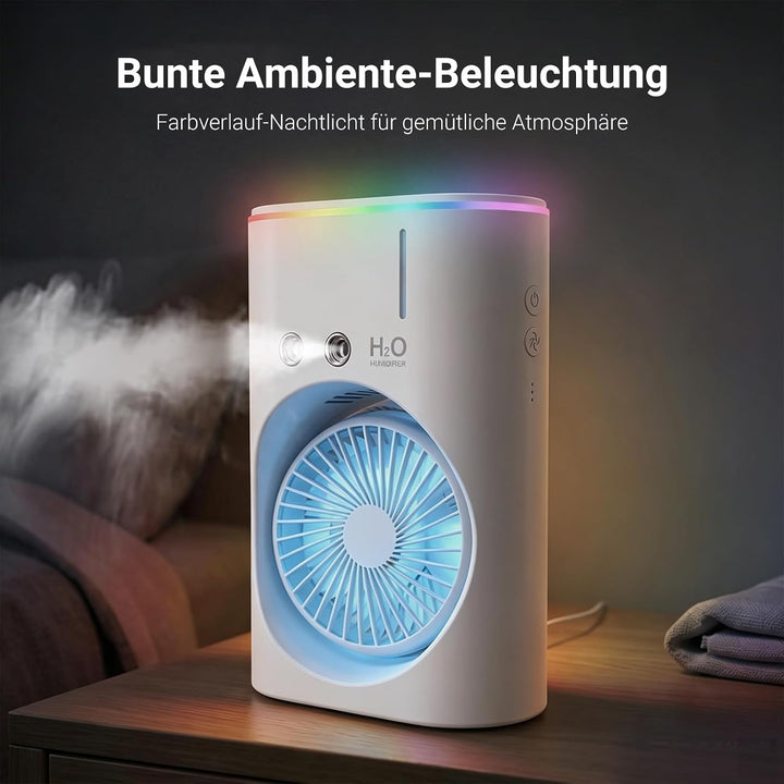 EXTRASTAR Ventilator mit Sprühnebel, USB Akku, 3 Geschwindigkeits- & 2 Sprühstufen, Tischventilator
