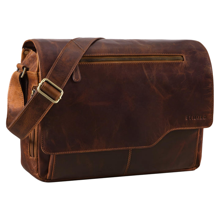 STILORD 'Marvin' Ledertasche Umhängetasche Modernes Vintage Design 15.6 Zoll Laptoptasche grosse Uni