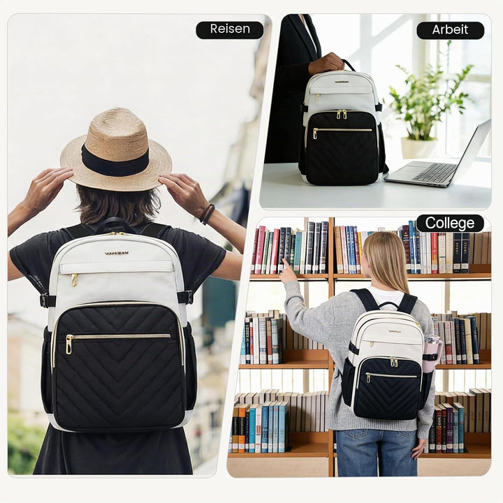 VANKEAN Laptop-Rucksack für Damen, beige-schwarz, 15.6 inch 15.6 inch Beige-schwarz, 15.6 inch Beige