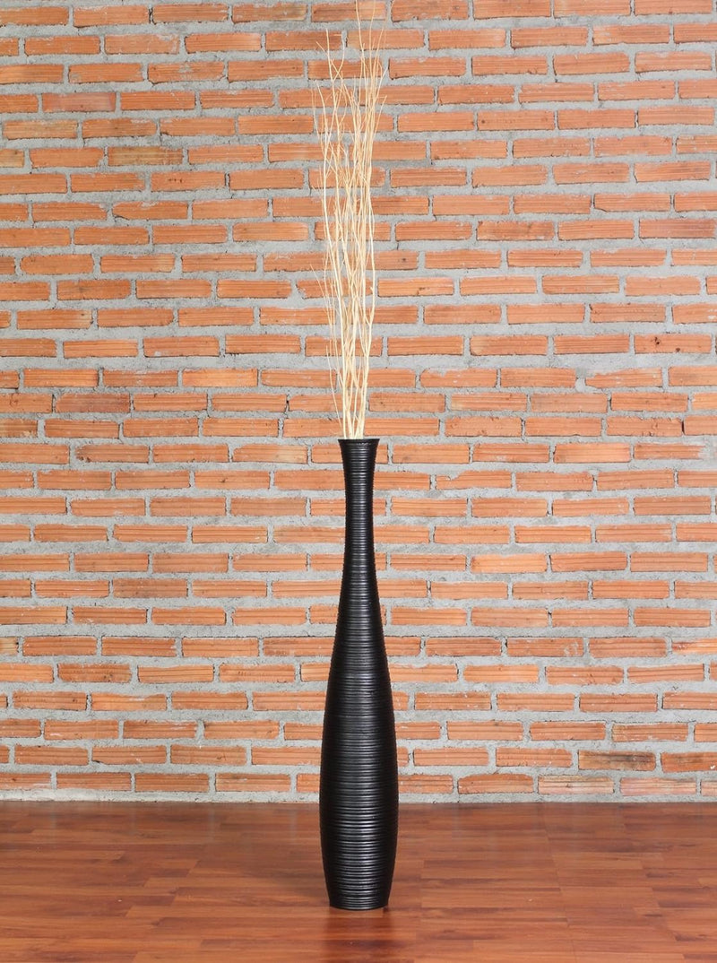 Leewadee Grosse Bodenvase für Dekozweige hohe Standvase Design Holzvase, Holz, 70 cm, Schwarz 70 cm