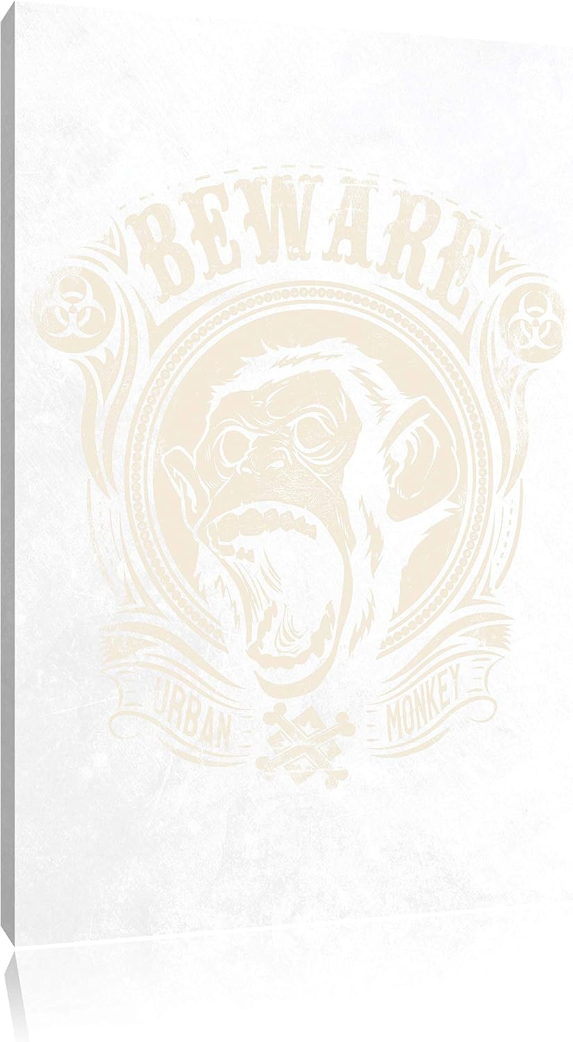 Urban monkey white Bild auf Leinwand, XXL riesige Bilder fertig gerahmt mit Keilrahmen, Kunstdruck a