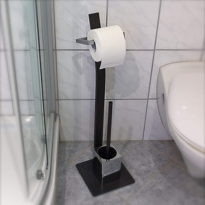 Relaxdays WC Garnitur, Metall, Grau, 70 x 20 x 20 cm, 70 x 20 x 20 cm