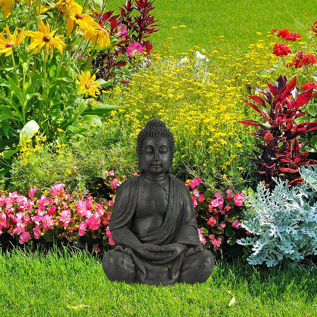 Relaxdays Buddha Figur sitzend, XL 70 cm &amp; XL Buddha Figur sitzend, 50 cm hoch, Feng Shui, Outdoor,