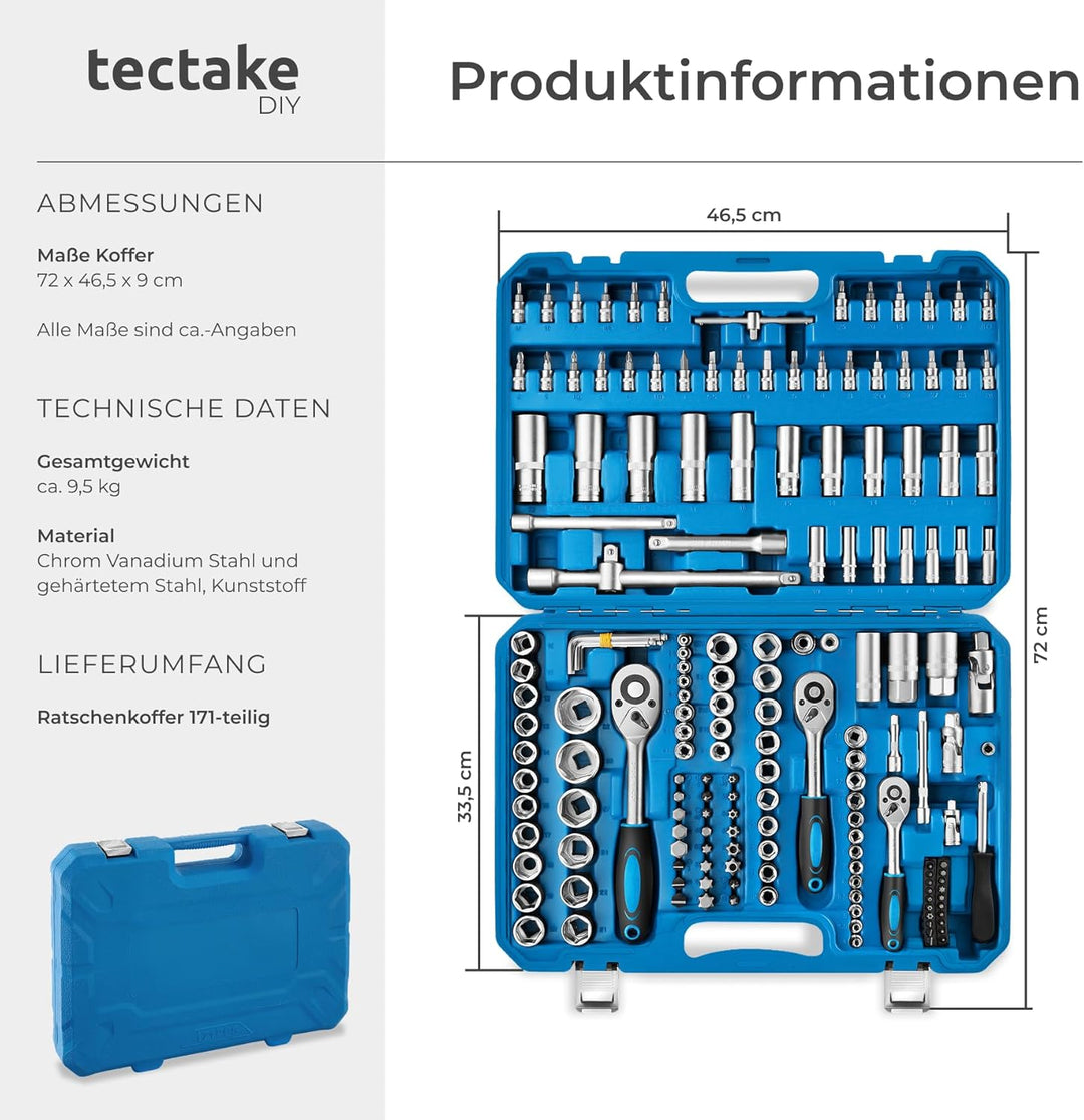 TecTake 171 tlg. Knarrenkasten 1/4, 3/8 und 1/2 Zoll Nusskasten Ratschenkasten Steckschlüssel Set