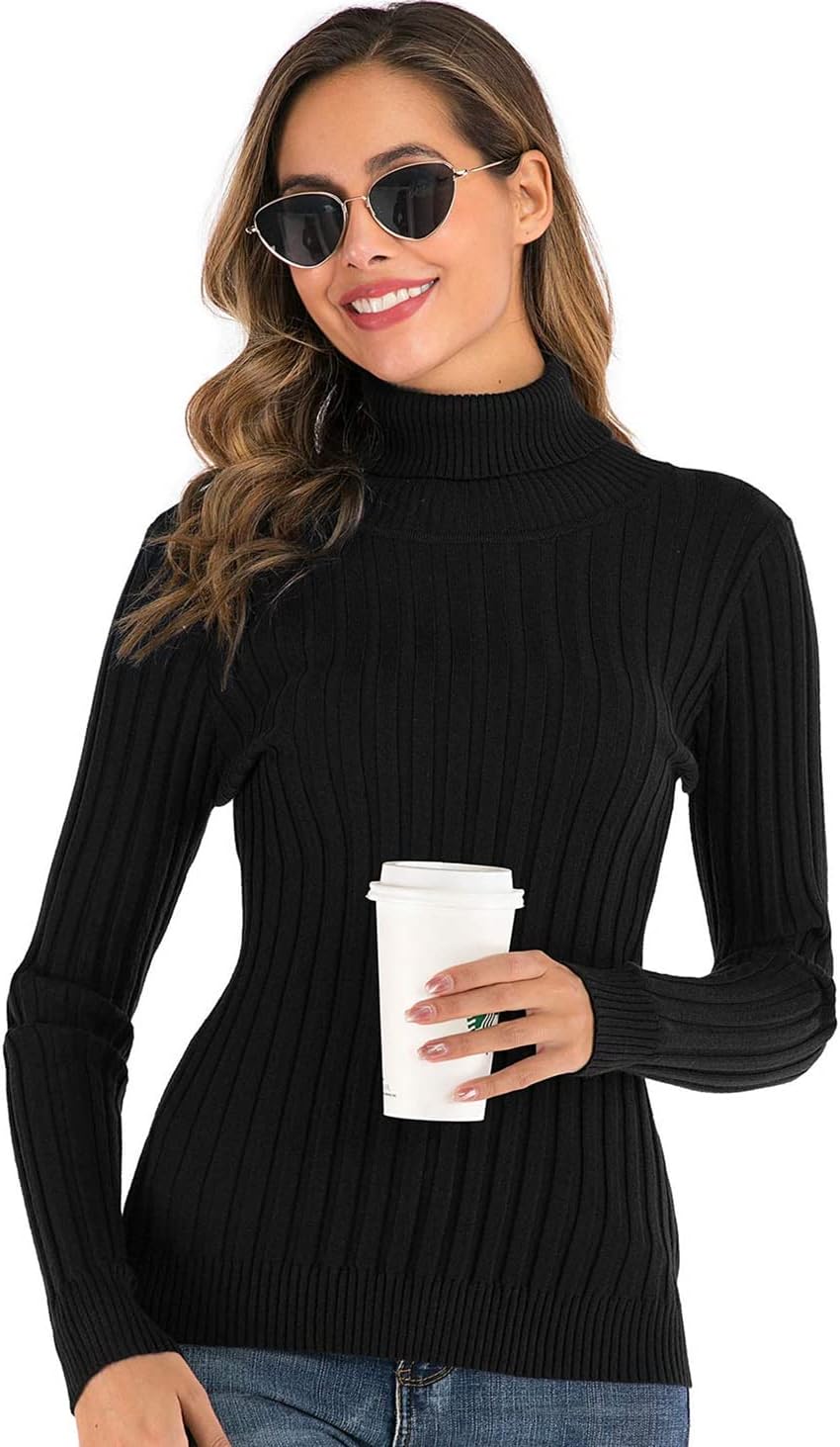 Enjoyoself Damen Strickpullover Gerippter Rollkragenpullover Feinstrick Elegant Langarm Strickpulli