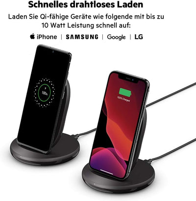 Belkin BoostCharge drahtloser Ladeständer, 15 W (Qi-Ladeständer zum schnellen drahtlosen Laden für G