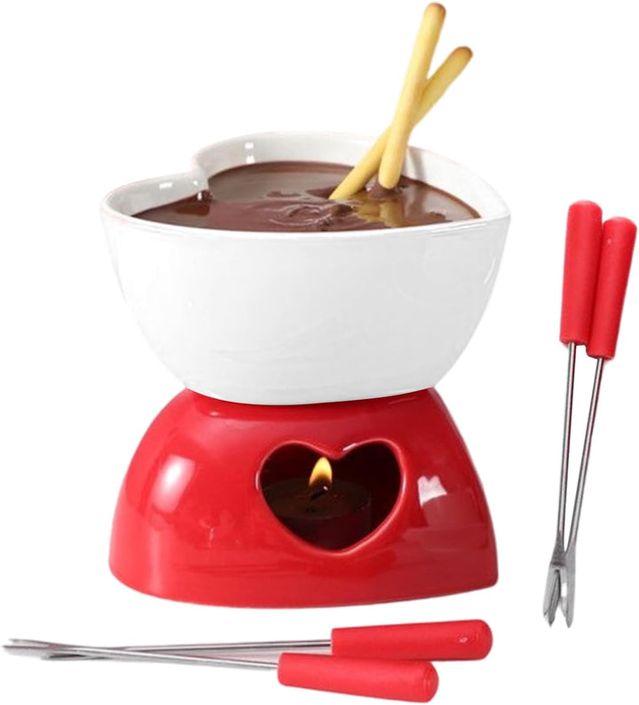 Keramischer Mini-Fondue-Becher Set - Mit Gabeln & Teelicht Für Schokolade & Dessert White, White