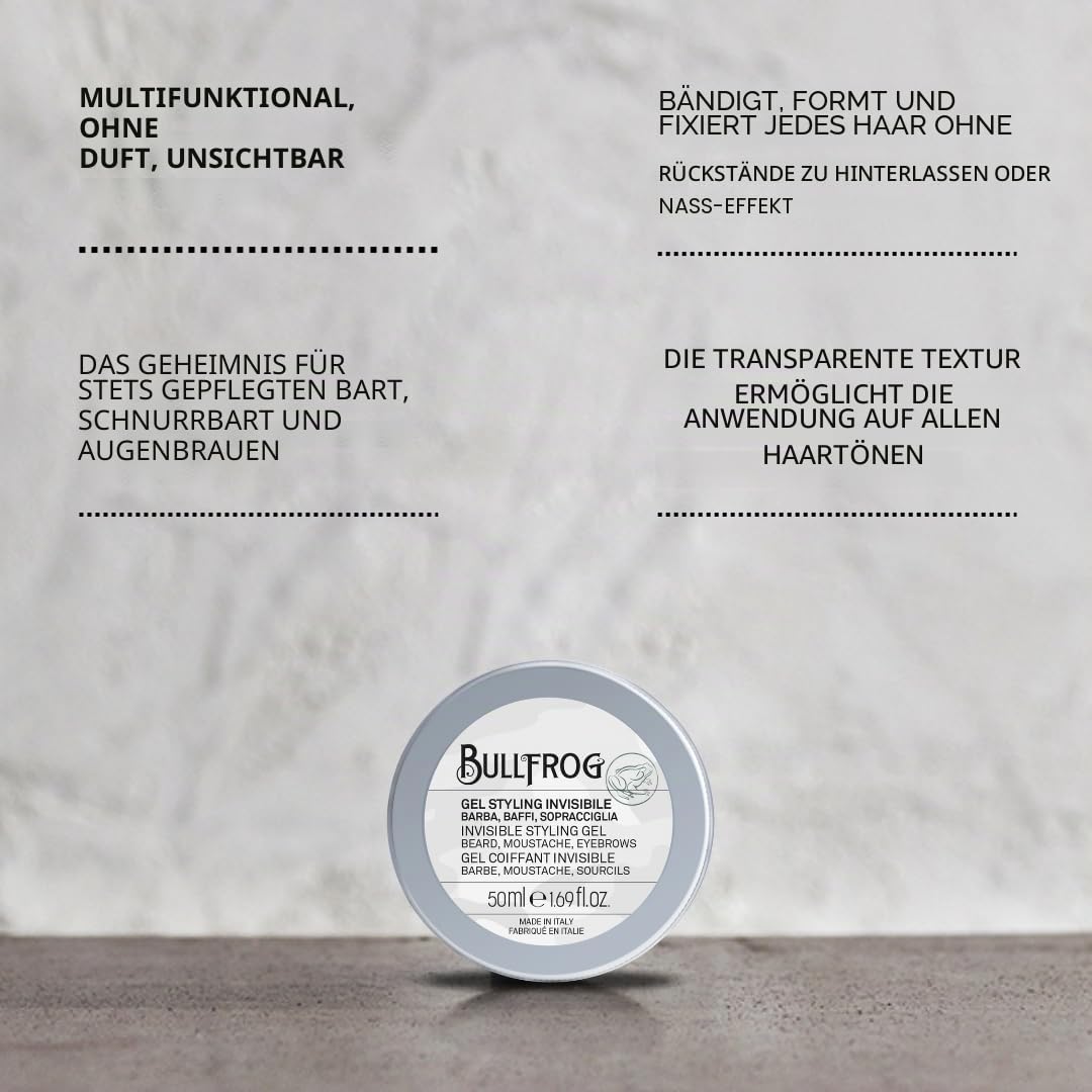 Bullfrog - Unsichtbares Styling-Gel: Bart, Schnurrbart, Augenbrauen, Stark haltendes Modelliergel, T
