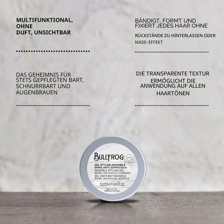 Bullfrog - Unsichtbares Styling-Gel: Bart, Schnurrbart, Augenbrauen, Stark haltendes Modelliergel, T