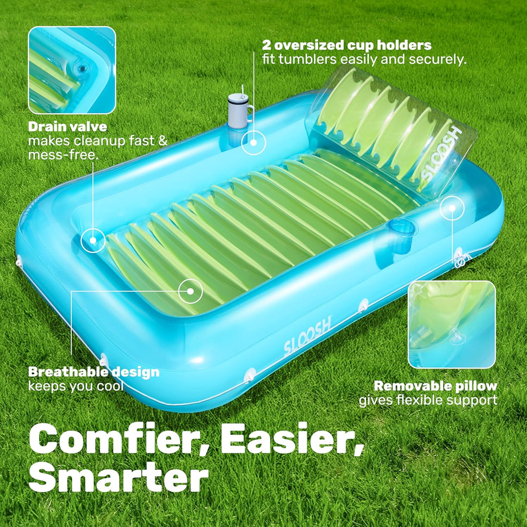 Sloosh Inflatable Sun Pool Lounge Float, Suntan Tub Raft Float, Tanning Pool with Removable Cushion,