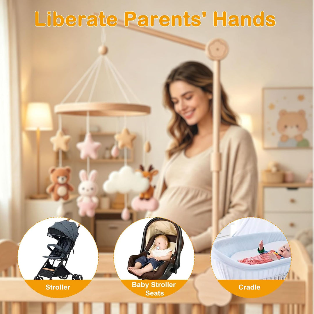 Mobile Halterung Holz für Babybett und Wickeltisch, 360° Drehbar | Höhenverstellbarer Abnehmbar, Mob