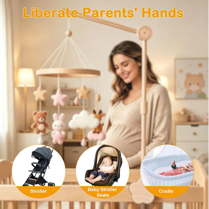 Mobile Halterung Holz für Babybett und Wickeltisch, 360° Drehbar | Höhenverstellbarer Abnehmbar, Mob