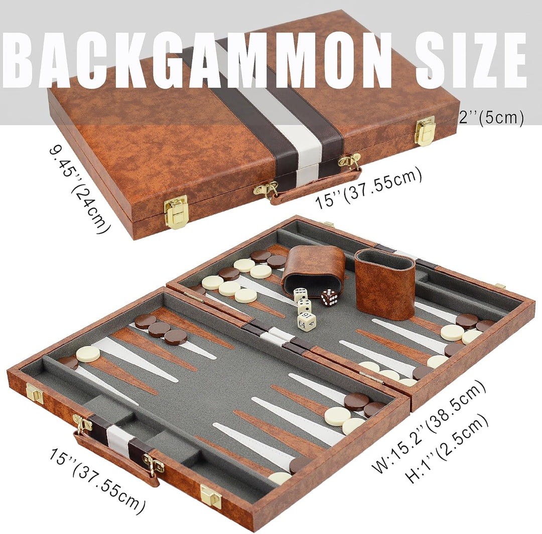 Backgammon Set 15" Klassisches Backgammon Brettspiel Tragbares Reise Strategie Backgammon Spiel Set