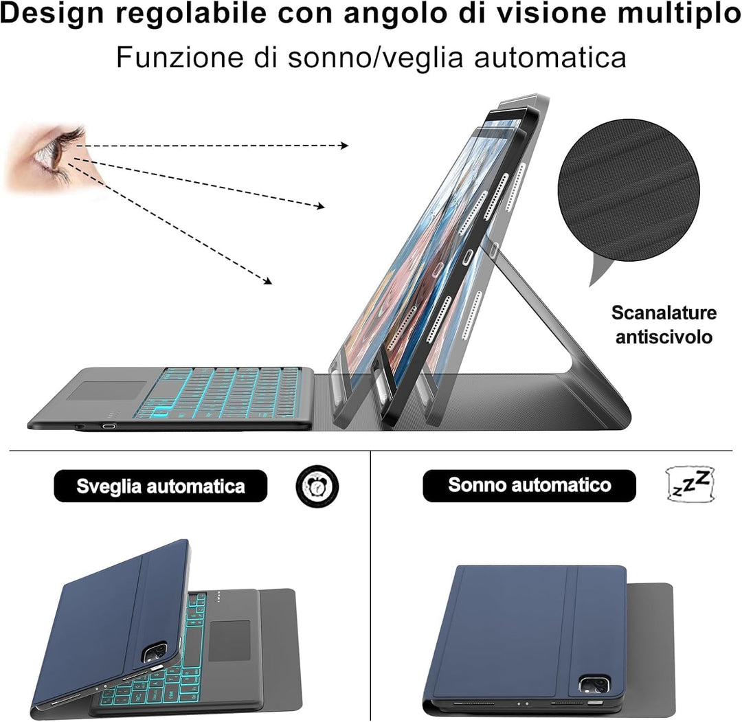 FOGARI Hülle mit Tastatur für iPad Pro 12.9 (6/5/4/3 Gen), 7 Farben Beleuchtung, Multi Touch Trackpa