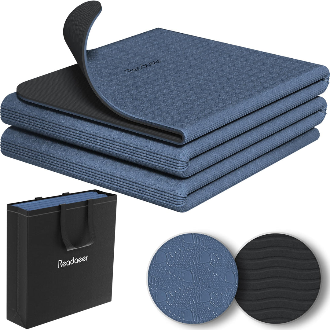 Faltbare Yogamatte für unterwegs, zweifarbige Yogamatte, 6 mm dick, mit Tragetasche, rutschfeste TPE
